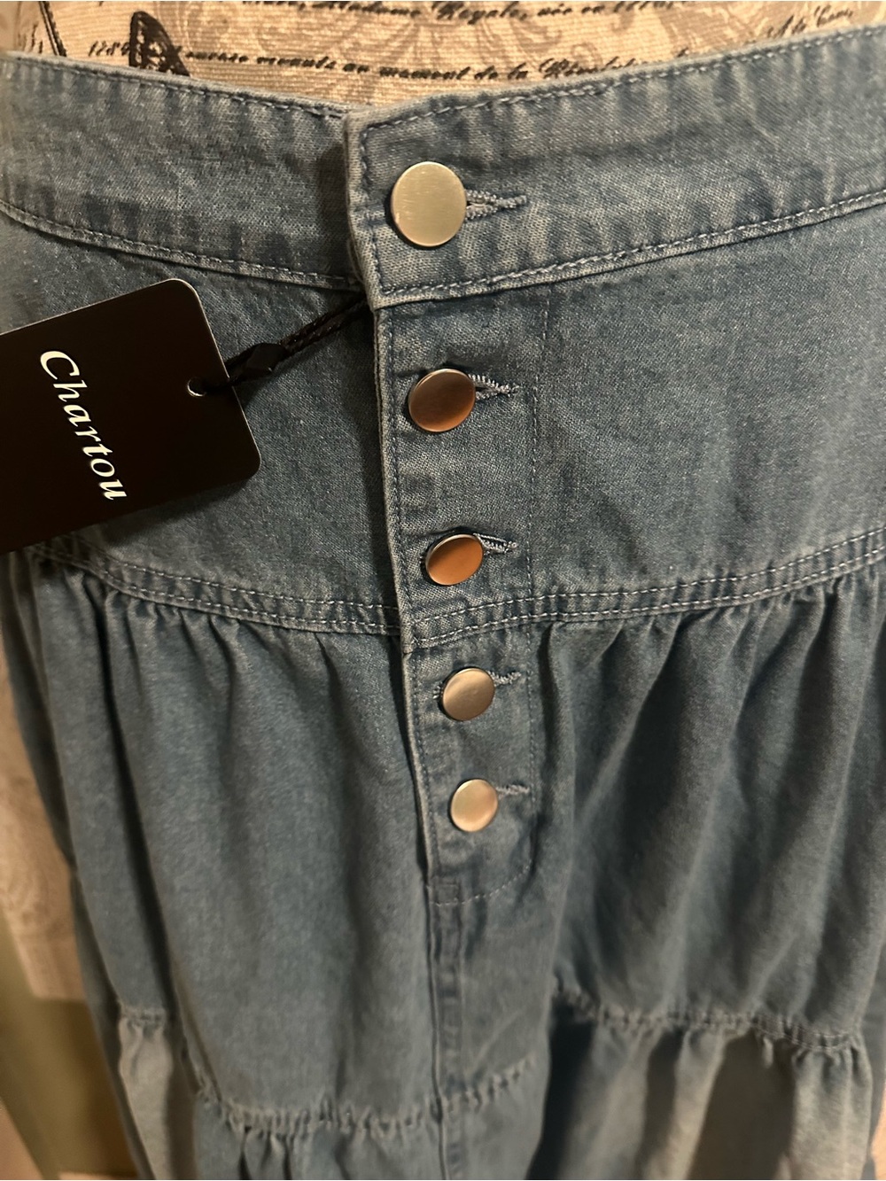 Amazon Chartou Denim Tiered Maxi Skirt - Blue - Picture 2 of 5